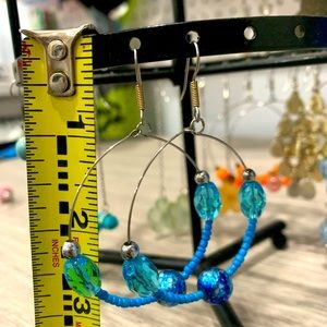 Blue Aqua Hoop Bead Earrings
